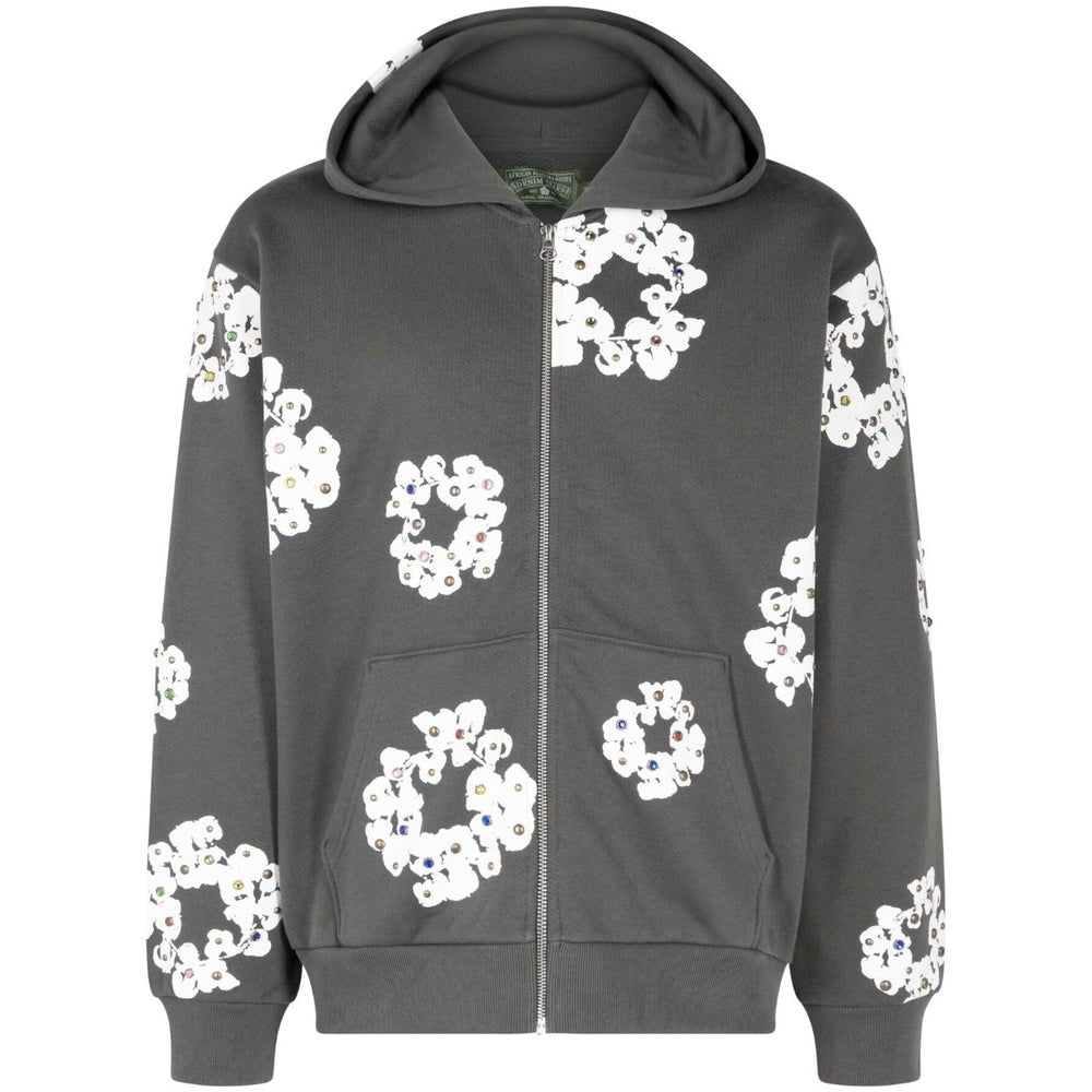 Denim Tear Rhinestone Hoodie " Grey "