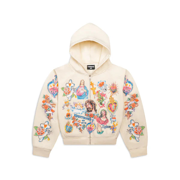 We Are Righteous "Risen King" Cropped Creme Zip-Up Hoodie