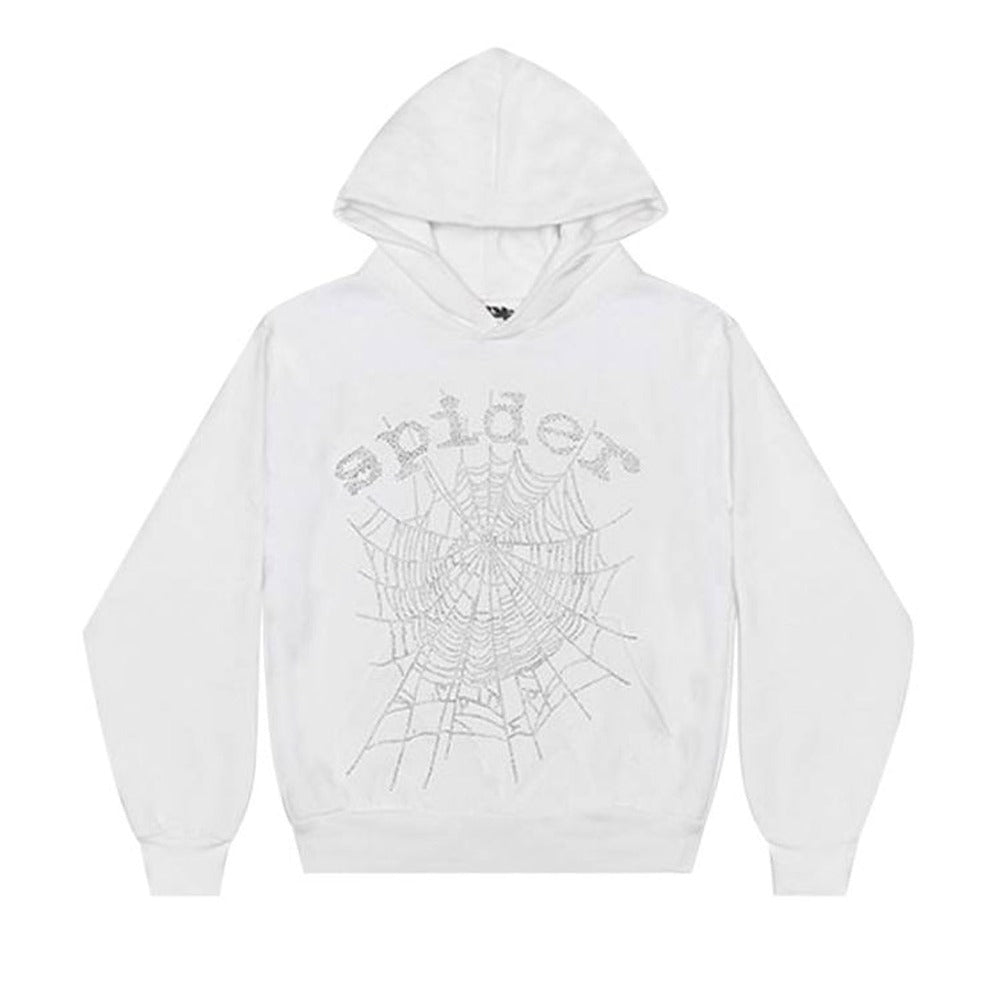 Sp5der white bedazzled hoodie