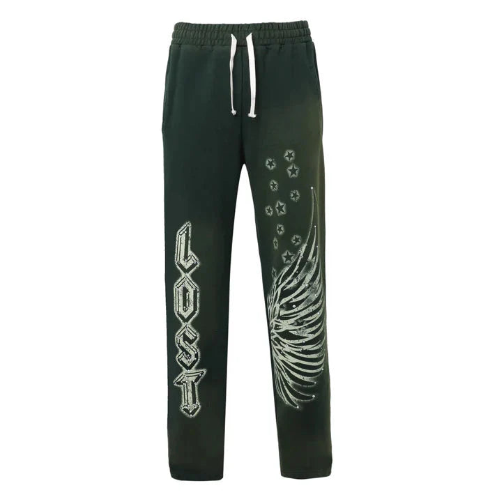 LOST INTRICACY Emerald Rhinestone Sweatsuit Set Green (men)