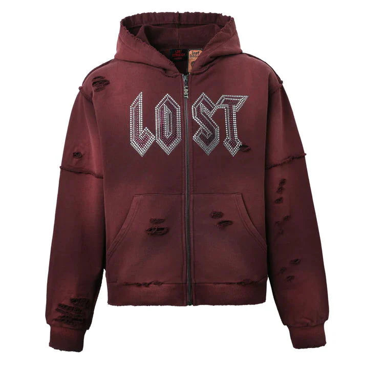 LOST INTRICACY Rhinestone Sweatsuit Set Burgundy (men)