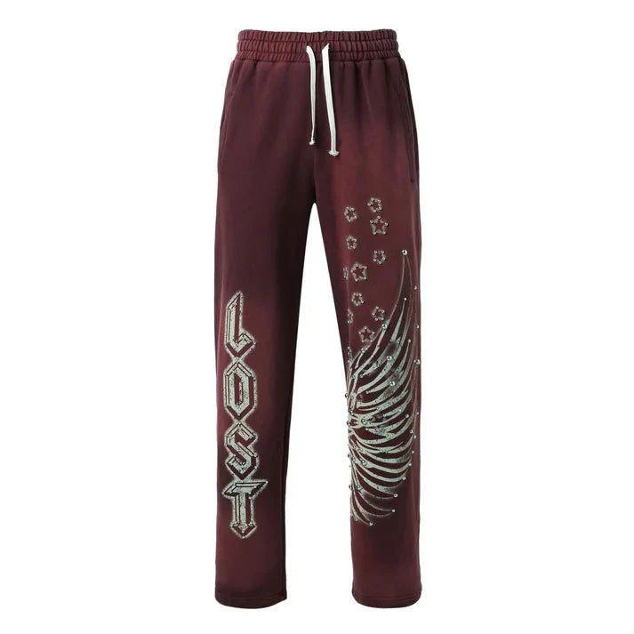 LOST INTRICACY Rhinestone Sweatsuit Set Burgundy (men)