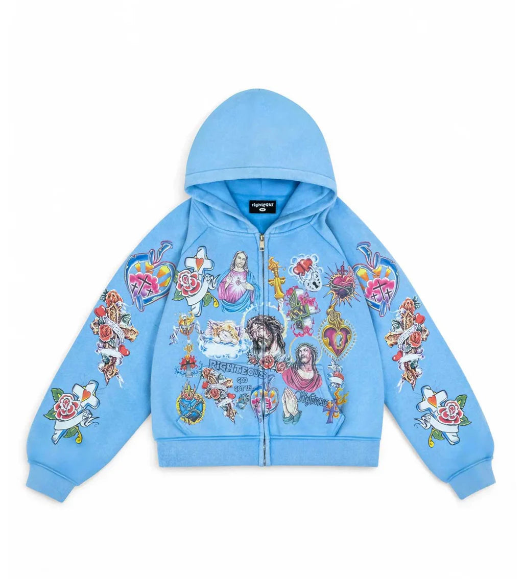 Righteous Risen King Zip Up Hoodie 'Blue'