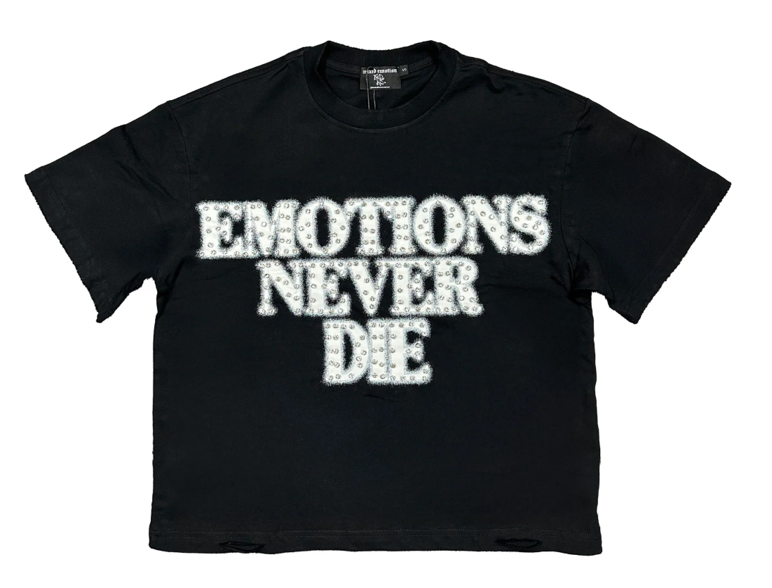 Mixed Emotion Rhinestone 'End' Black T shirt