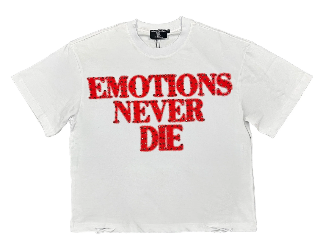 Mixed Emotions Rhinestone 'End' White/Red T-Shirt