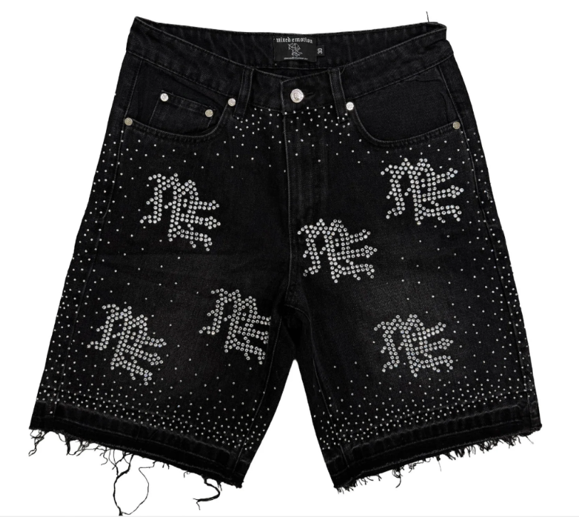 Mixed Emotions ‘ME’ Rhinestone Denim Shorts