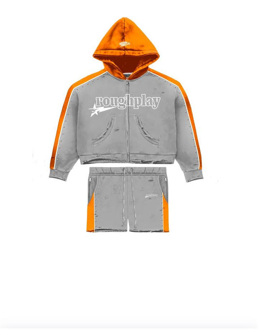 Roughplay Hoodie Short Set Gray Orange