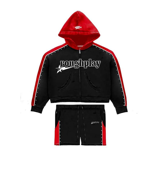 Roughplay Hoodie Short Set BLK/RED
