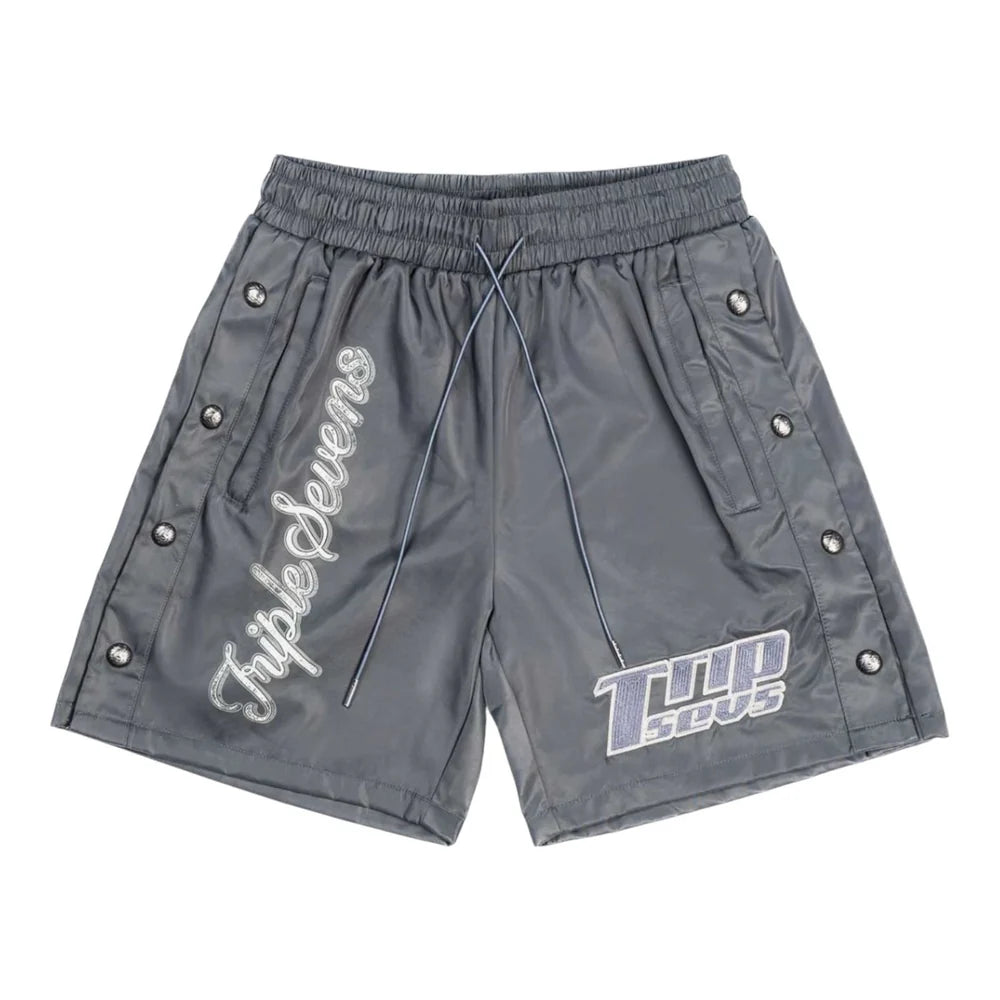 Triple Sevens Nylon Button Up Shorts Grey