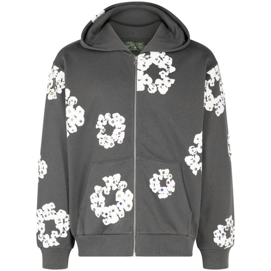 Denim Tear Rhinestone Hoodie " Grey "
