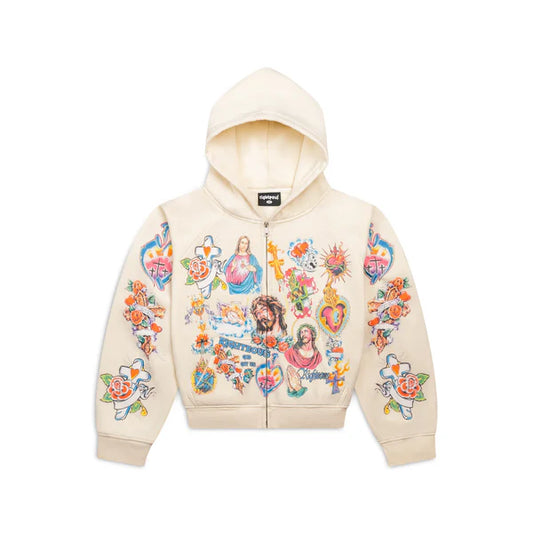 We Are Righteous "Risen King" Cropped Creme Zip-Up Hoodie