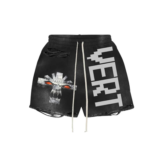 vertabare Vonster Cross Distressed Shorts Black