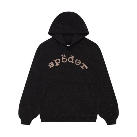 Sp5der bedazzled hoodie beige