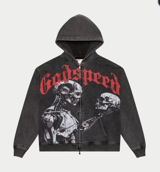 Mankind vs Ai Zip Up Hoodie (Grey Wash) godspeed