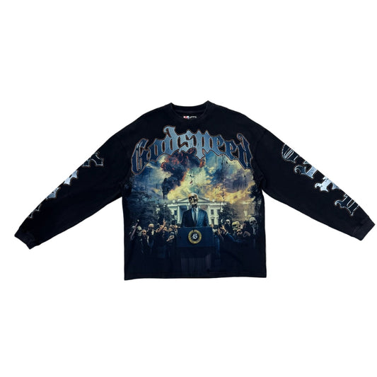 Godspeed out of many one black long sleeve