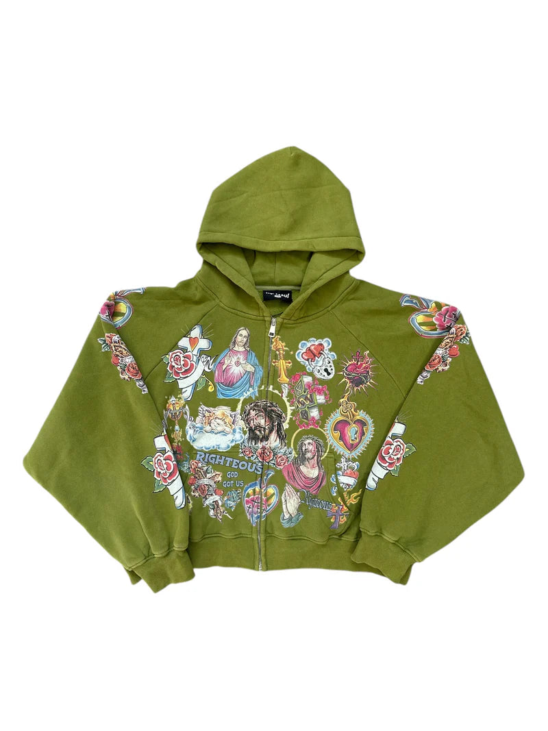 We Are Righteous "Risen King" Olive Zip-Up Hoodie