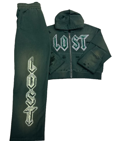 LOST INTRICACY Emerald Rhinestone Sweatsuit Set Green (women)