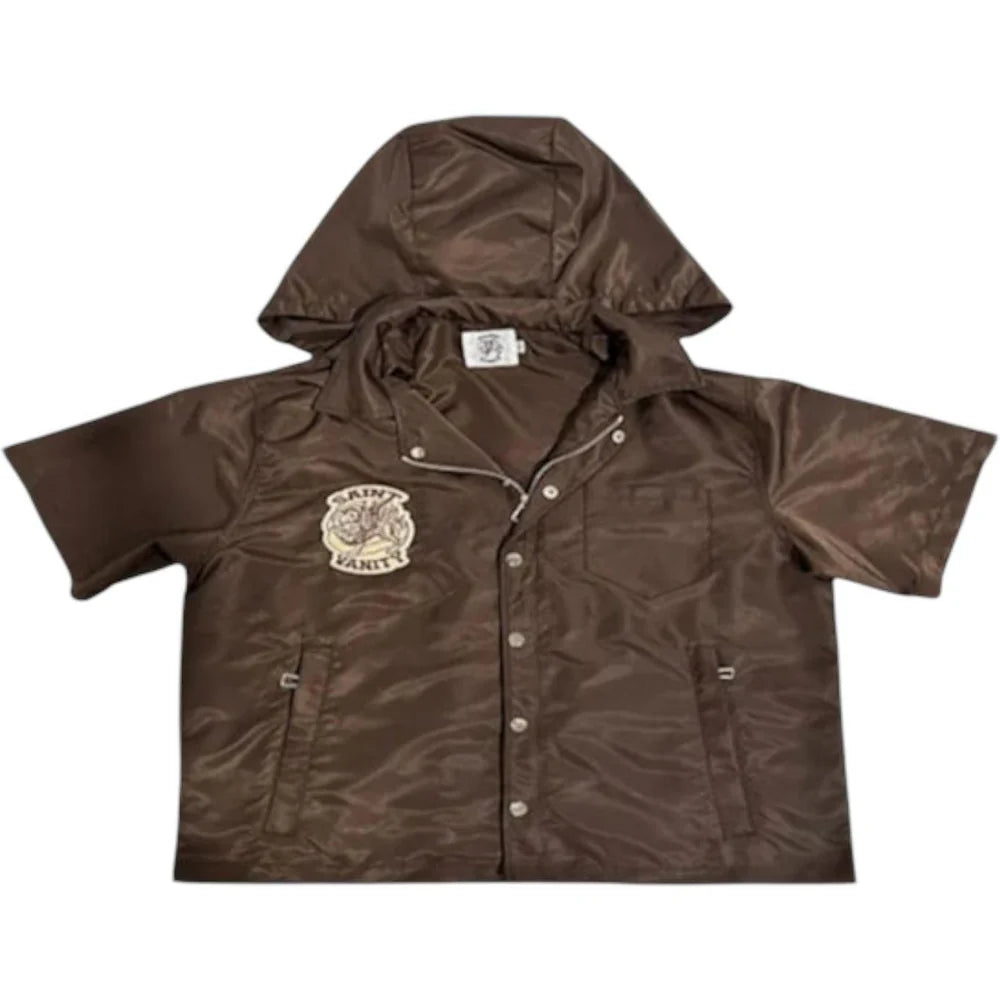 Saint Vanity Nylon Hooded Zip Up Set (Brown)