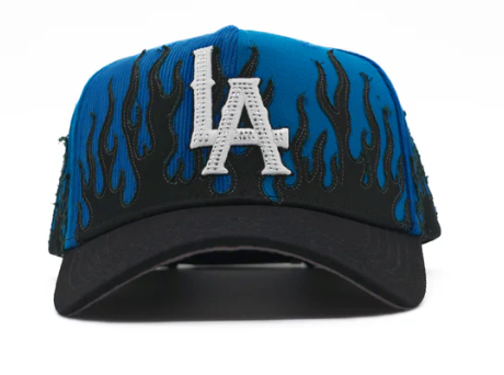 Hat Dealers LA Rhinestone Royal Blue Flames