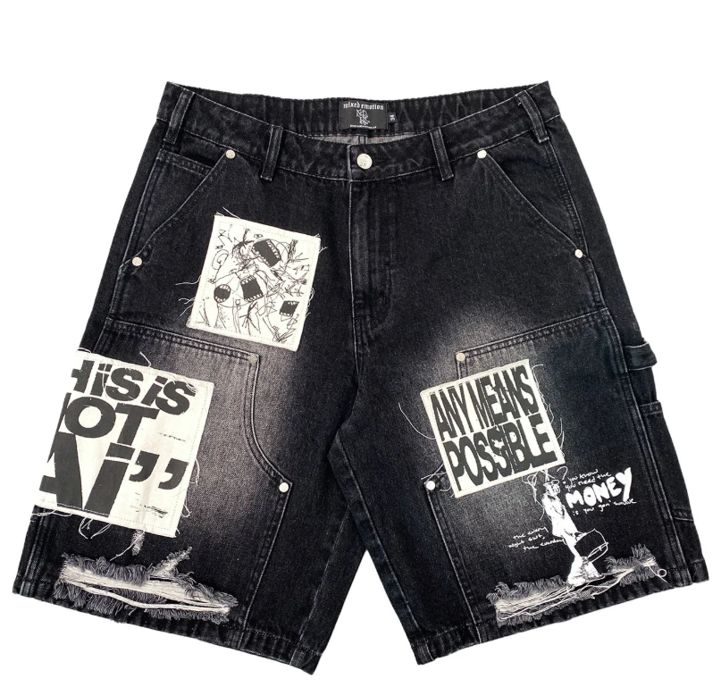 Mixed Emotions 'AI' Black Jean Shorts