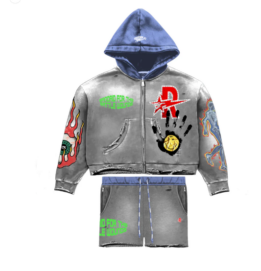 Rougplay Hoodie Short Set GRY/BLUE
