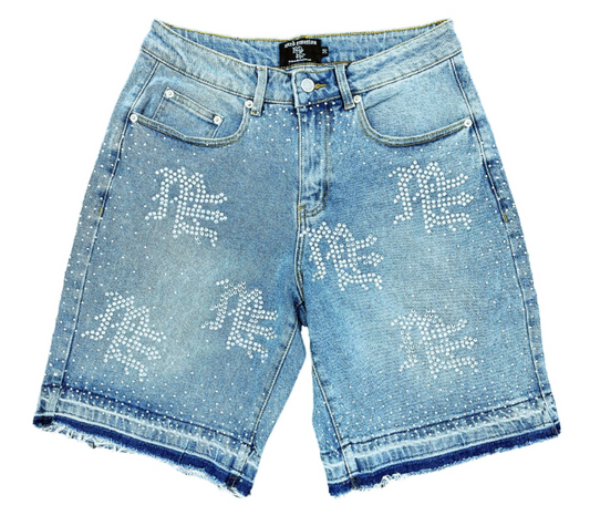 Mixed Emotions ‘ME’ Rhinestone Denim Shorts