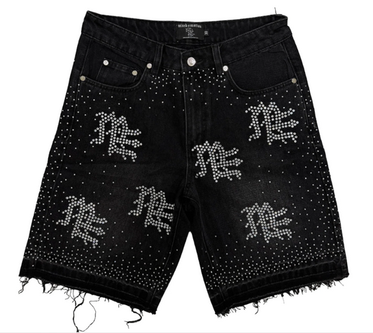 Mixed Emotions ‘ME’ Rhinestone Denim Shorts
