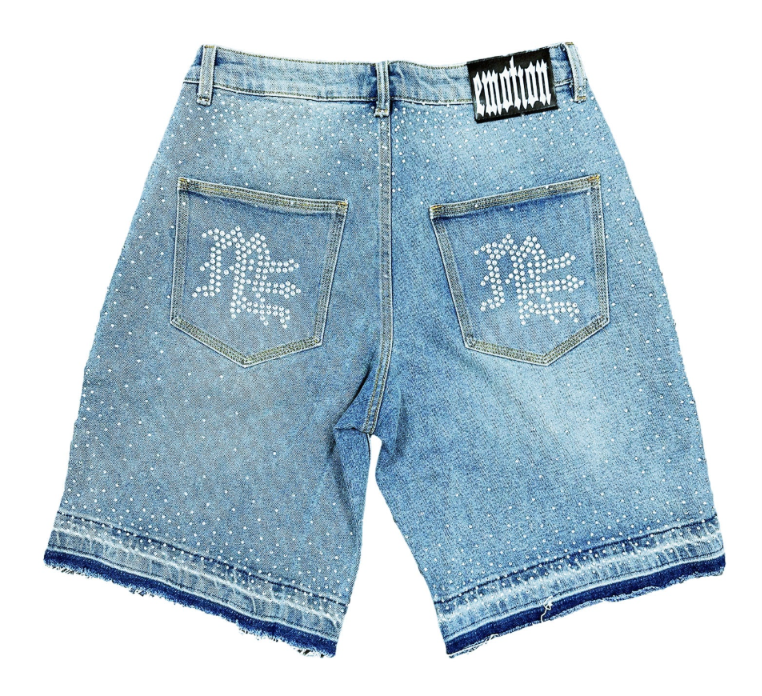 Mixed Emotions ‘ME’ Rhinestone Denim Shorts