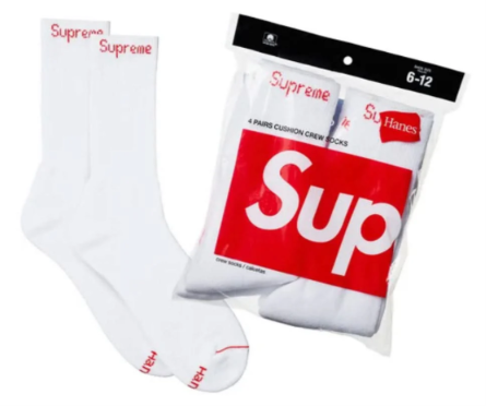 Supreme Hanes Crew Socks (4 Pack) White
