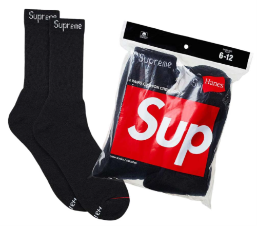 Supreme Hanes Crew Socks (4 Pack) Black