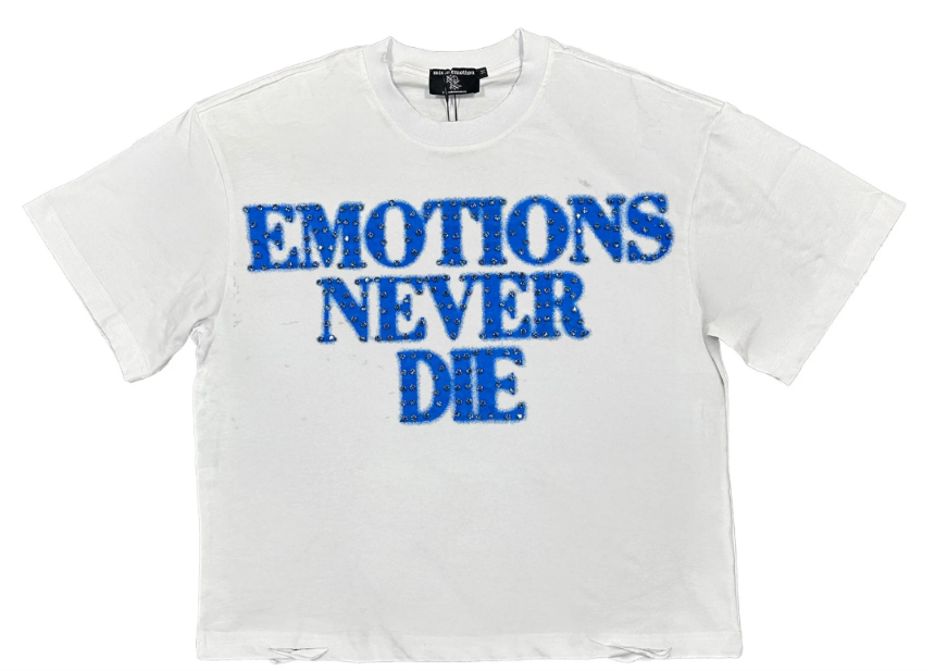 Mixed Emotions Rhinestone 'End' White/Blue T-Shirt