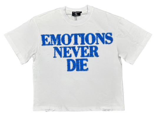 Mixed Emotions Rhinestone 'End' White/Blue T-Shirt