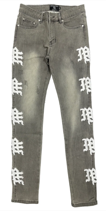 ‘Mixed Emotion Ash’ Grey Monogram Denim