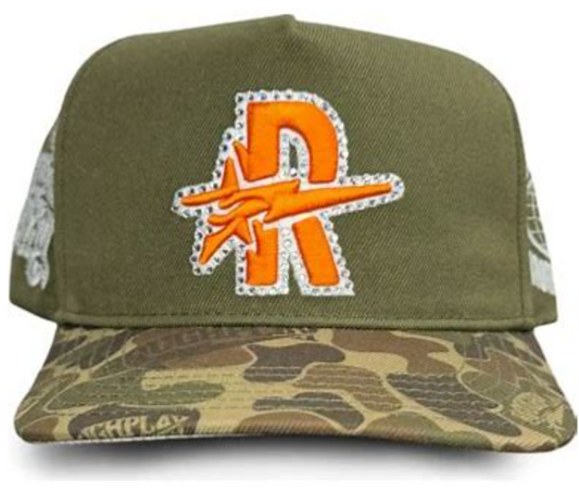 Roughplay Hat Green Camo Orange Logo