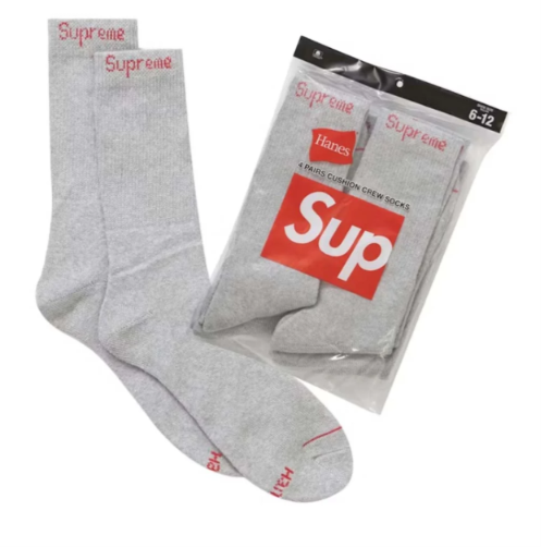Supreme Hanes Crew Socks (4 Pack) Heather Grey