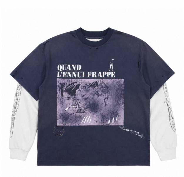 Boredom Kills French Layered L/S Tee Navy