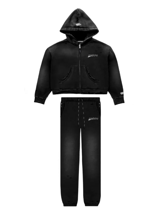 RoughPlay🩹Distressed Sweatsuit (BLACK)