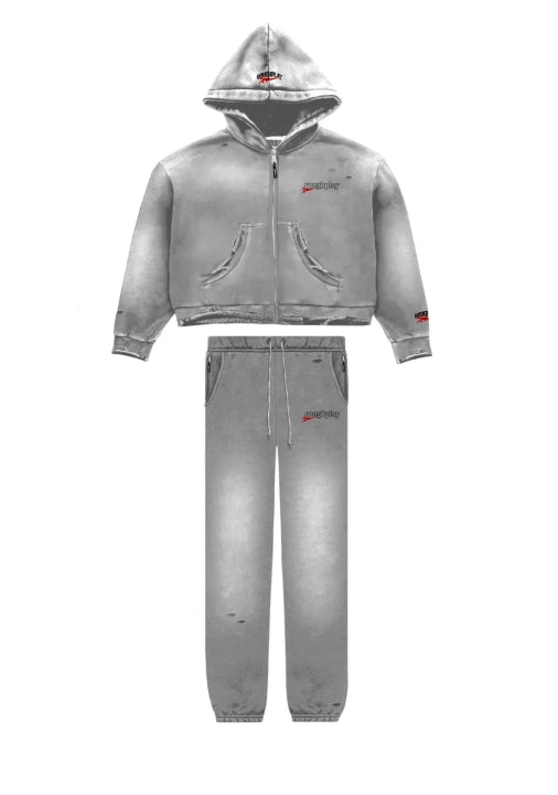 RoughPlay🩹Distressed Sweatsuit (GRY/RED)