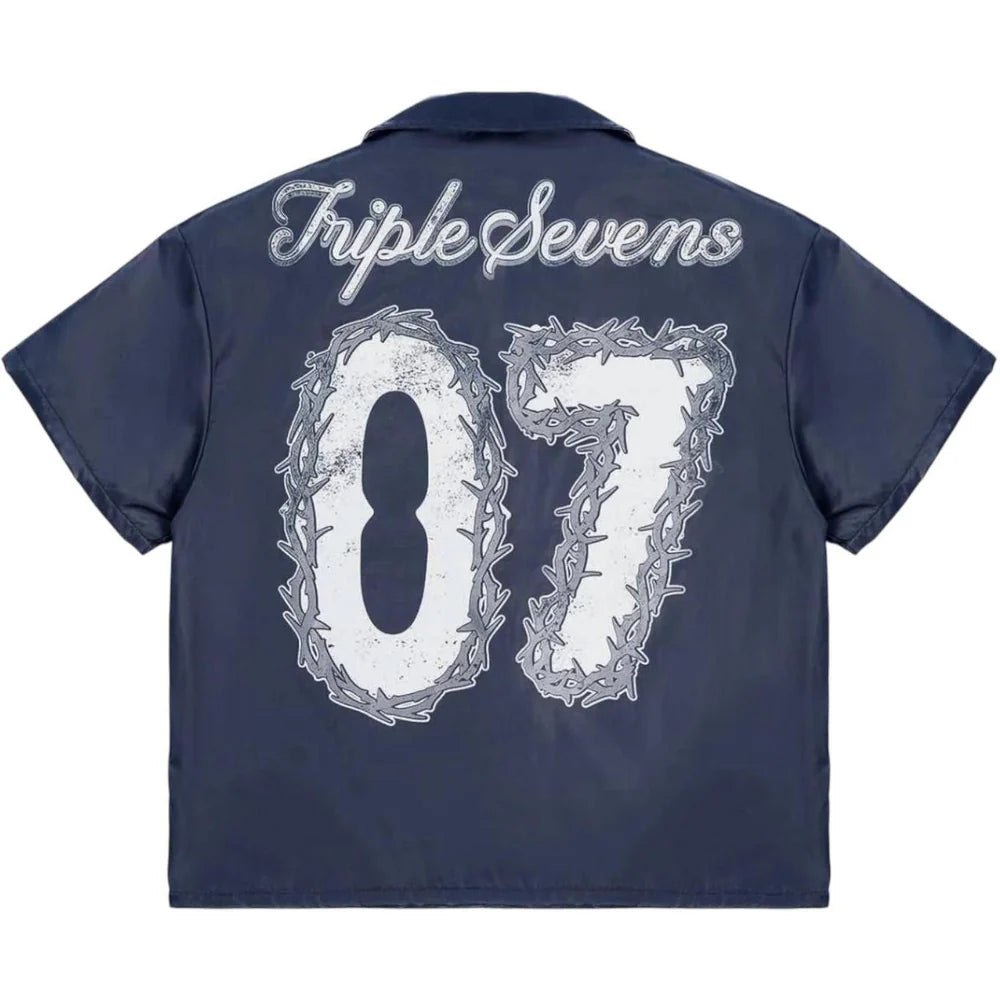 Triple Sevens Nylon Button Up Set (Navy blue)