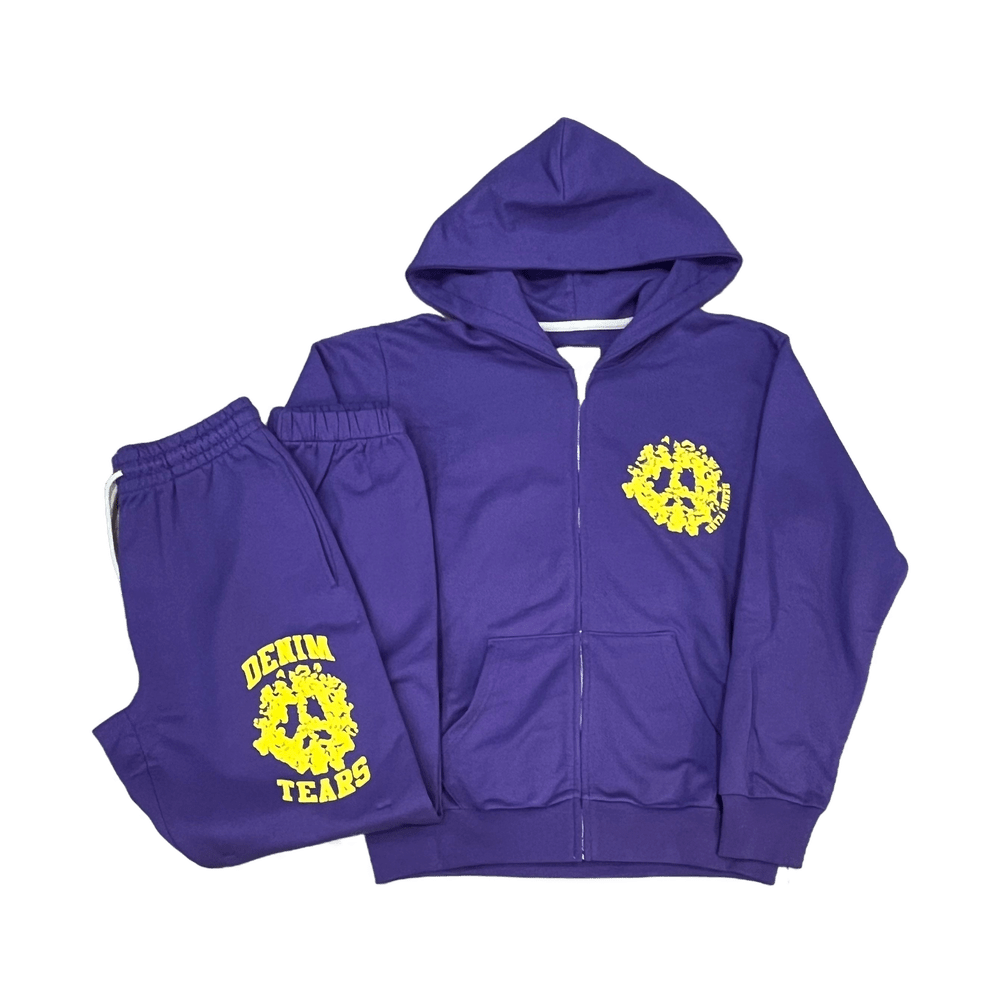 Denim Tears purple zip up sweatsuit