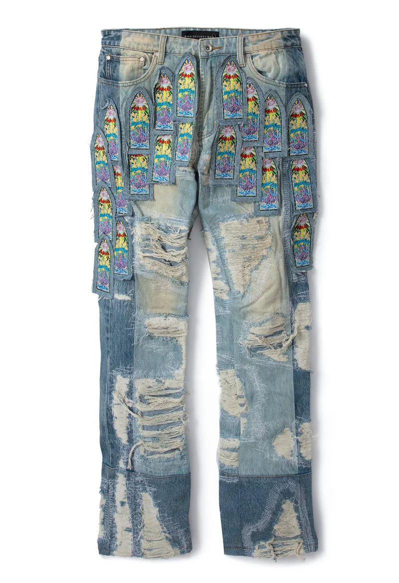 Who Decides War Stain Glass Patch Flare “Coliseum Fusion” Denim Jeans