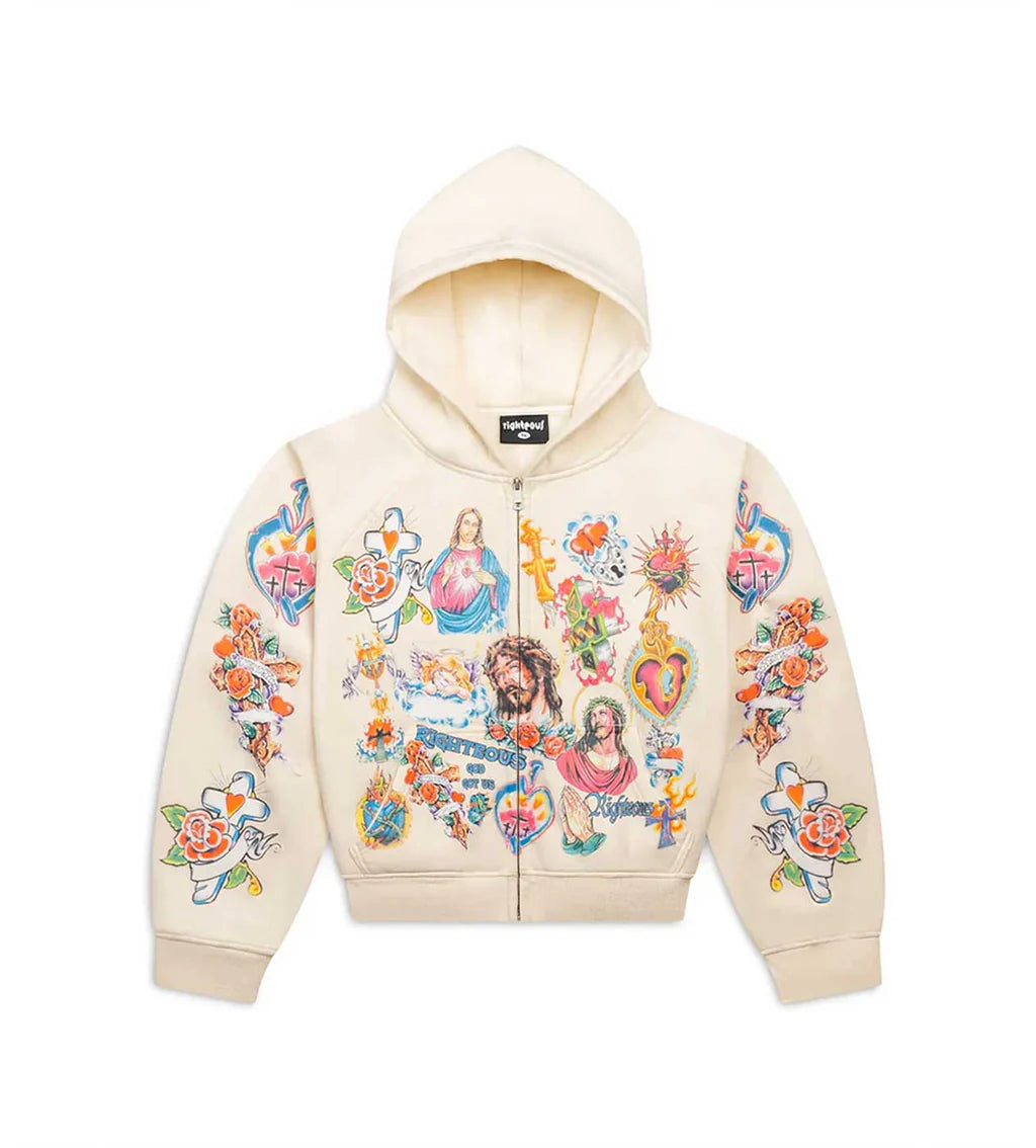 Righteous Risen King Zip Up Hoodie 'Cream'